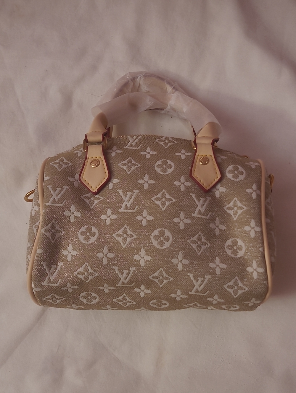 Beige Monogram Canvas Top-Handle Bag - Designer Style/ Cross Body